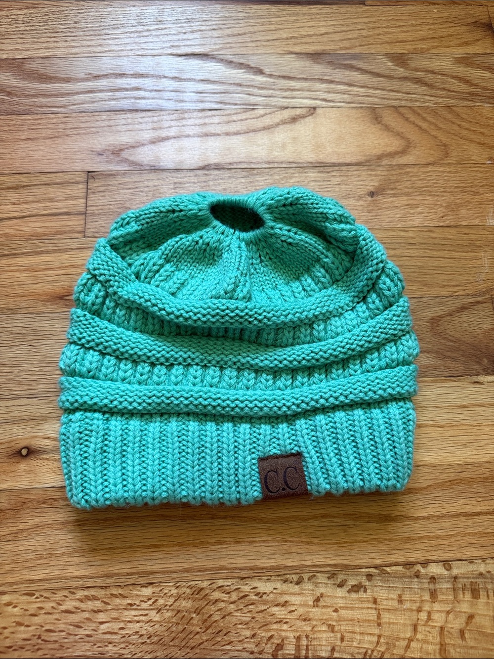 C.C Women’s Mint Knit Ponytail Beanie - Bright Mint Green